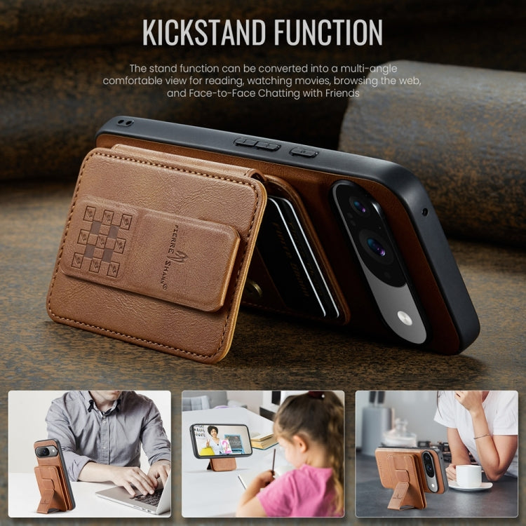 For Google Pixel 9 / 9 Pro Fierre Shann Cowhide Horizontal Flip Magnetic Card Holder Phone Case(Brown) - Google Cases by FIERRE SHANN | Online Shopping South Africa | PMC TechLife | Buy Now Pay Later Mobicred