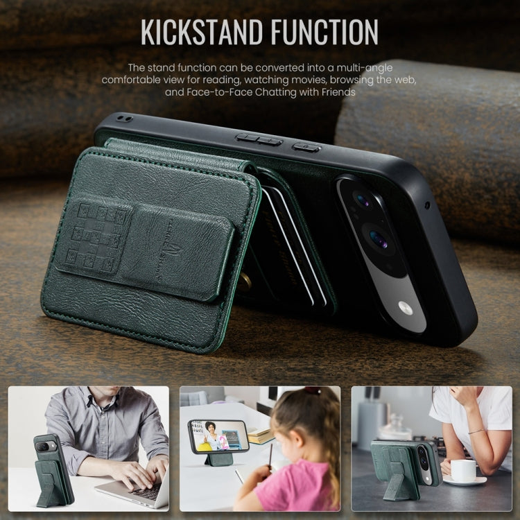 For Google Pixel 9 / 9 Pro Fierre Shann Cowhide Horizontal Flip Magnetic Card Holder Phone Case(Green) - Google Cases by FIERRE SHANN | Online Shopping South Africa | PMC TechLife | Buy Now Pay Later Mobicred