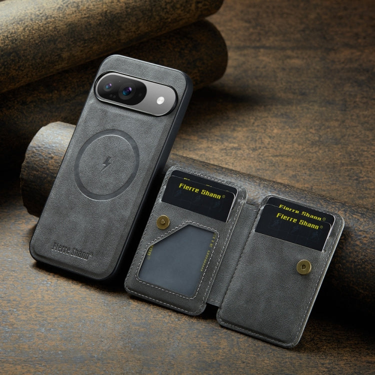 For Google Pixel 9 / 9 Pro Fierre Shann Cowhide Horizontal Flip Magnetic Card Holder Phone Case(Grey) - Google Cases by FIERRE SHANN | Online Shopping South Africa | PMC TechLife | Buy Now Pay Later Mobicred