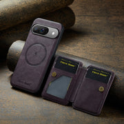 For Google Pixel 9 / 9 Pro Fierre Shann Cowhide Horizontal Flip Magnetic Card Holder Phone Case(Purple)