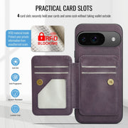 For Google Pixel 9 / 9 Pro Fierre Shann Cowhide Horizontal Flip Magnetic Card Holder Phone Case(Purple)