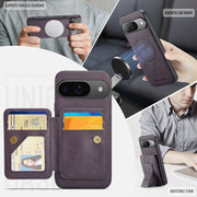 For Google Pixel 9 / 9 Pro Fierre Shann Cowhide Horizontal Flip Magnetic Card Holder Phone Case(Purple)