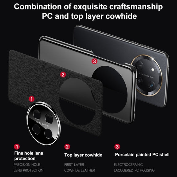 For Honor 300 Ultra Genuine Leather PC Phone Case(Black)
