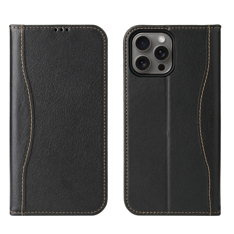 For iPhone 16 Pro Max Fierre Shann Cowhide Leather Flip Leather Phone Case(Black) - free shipping - PMC Jewellery - Order now!