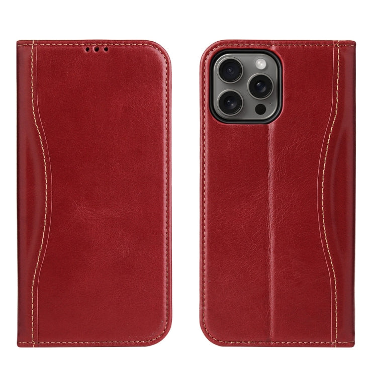 For iPhone 16 Pro Max Fierre Shann Cowhide Leather Flip Leather Phone Case(Red) - free shipping - PMC Jewellery - Order now!
