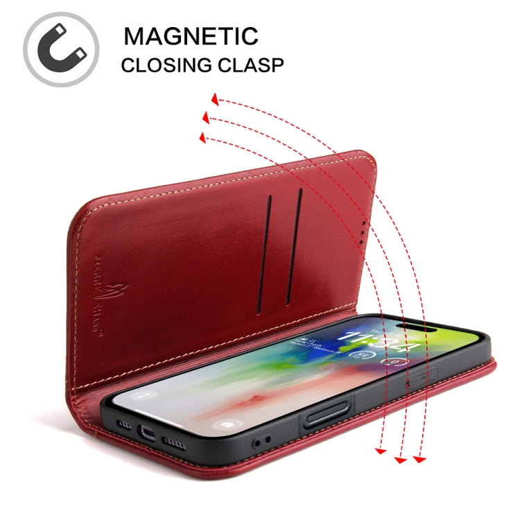 For iPhone 16 Pro Max Fierre Shann Cowhide Leather Flip Leather Phone Case(Red) - free shipping - PMC Jewellery - Order now!