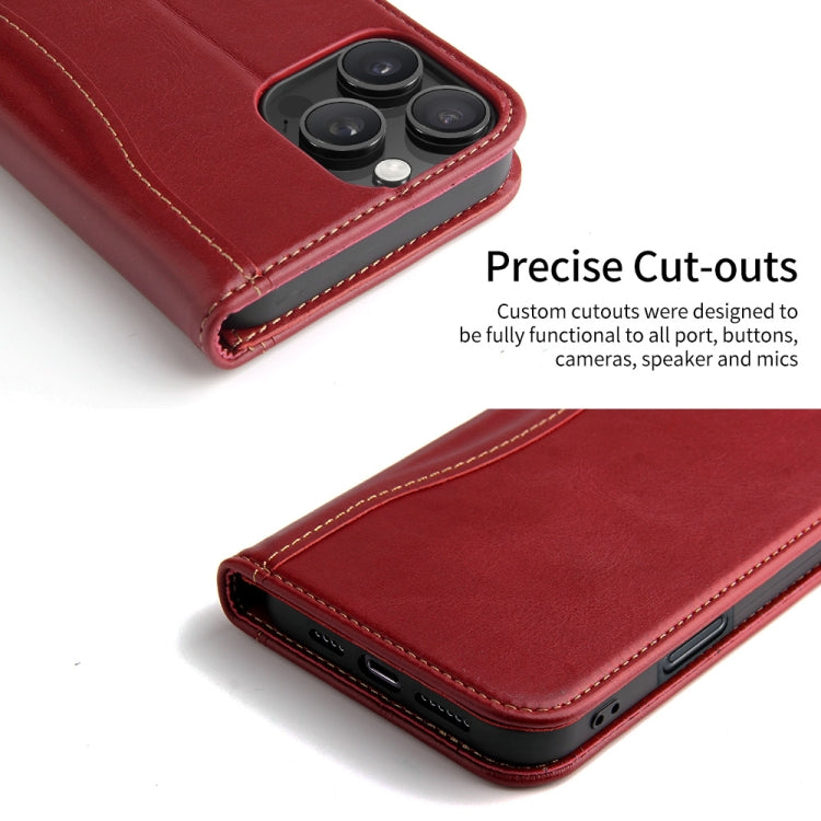 For iPhone 16 Pro Max Fierre Shann Cowhide Leather Flip Leather Phone Case(Red) - free shipping - PMC Jewellery - Order now!