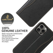 For iPhone 16 Pro Fierre Shann Cowhide Leather Flip Leather Phone Case(Black)