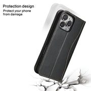 For iPhone 16 Pro Fierre Shann Cowhide Leather Flip Leather Phone Case(Black)