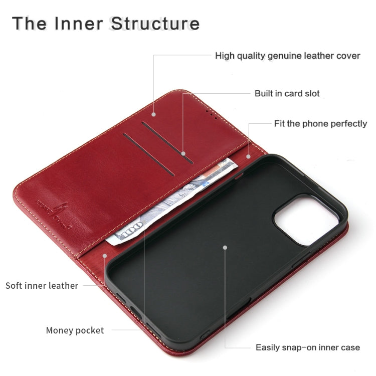 For iPhone 16 Pro Fierre Shann Cowhide Leather Flip Leather Phone Case(Red) - free shipping - PMC Jewellery - Order now!