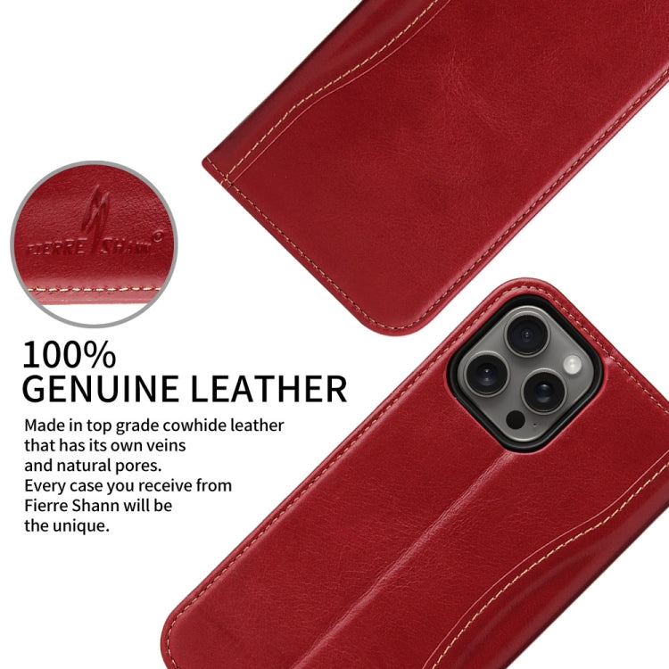 For iPhone 16 Pro Fierre Shann Cowhide Leather Flip Leather Phone Case(Red) - free shipping - PMC Jewellery - Order now!