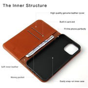 For iPhone 16 Pro Fierre Shann Cowhide Leather Flip Leather Phone Case(Brown)