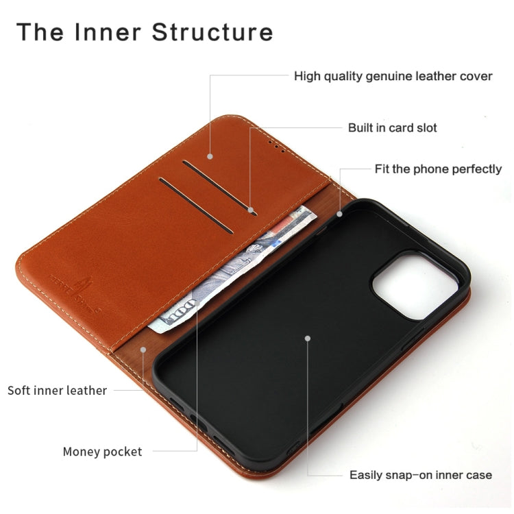 For iPhone 16 Pro Fierre Shann Cowhide Leather Flip Leather Phone Case(Brown)
