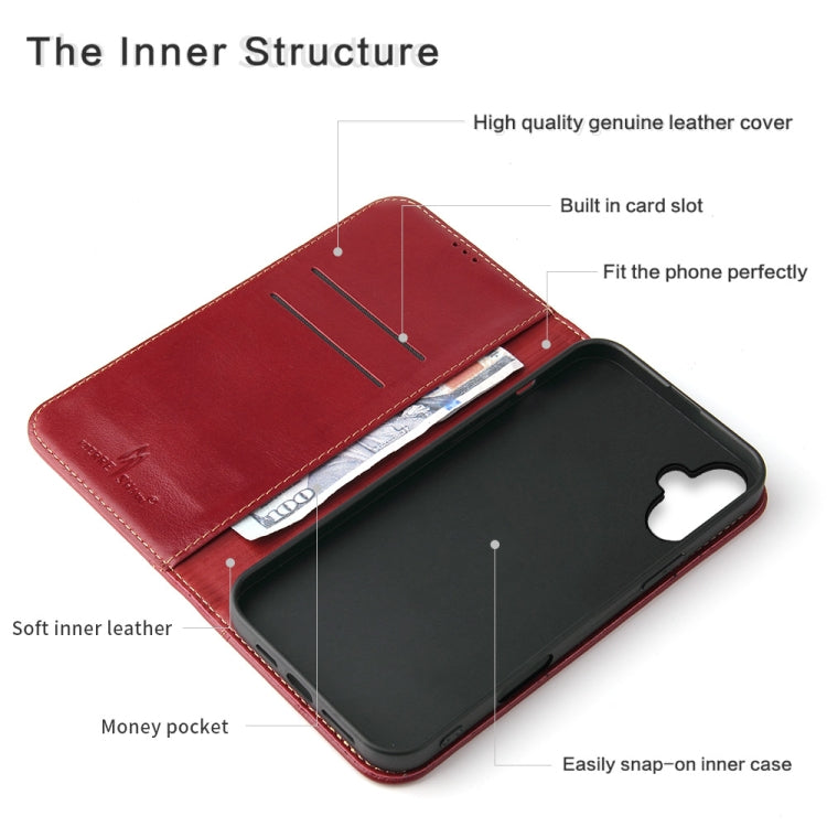 For iPhone 16 Plus Fierre Shann Cowhide Leather Flip Leather Phone Case(Red) - free shipping - PMC Jewellery - Order now!