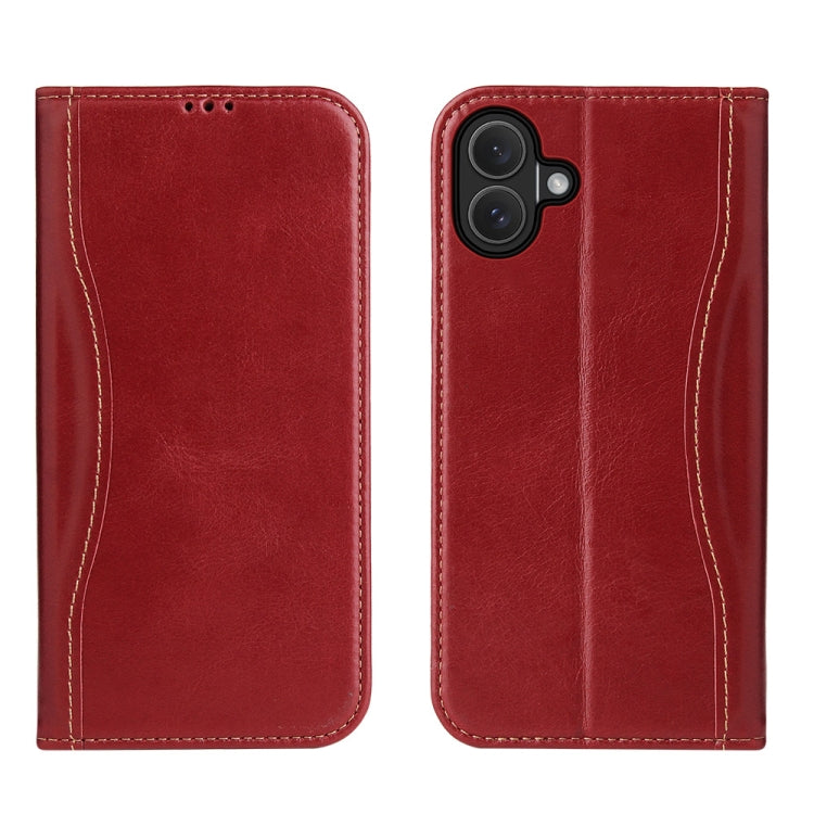 For iPhone 16 Fierre Shann Cowhide Leather Flip Leather Phone Case(Red) - free shipping - PMC Jewellery - Order now!