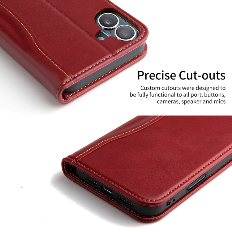 For iPhone 16 Fierre Shann Cowhide Leather Flip Leather Phone Case(Red) - free shipping - PMC Jewellery - Order now!