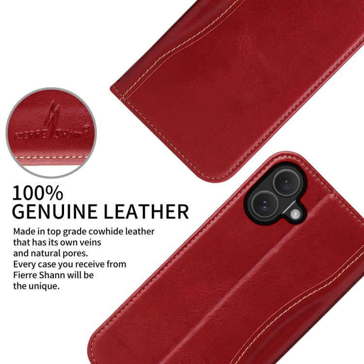 For iPhone 16 Fierre Shann Cowhide Leather Flip Leather Phone Case(Red) - free shipping - PMC Jewellery - Order now!