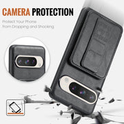For Google Pixel 9 Pro XL Fierre Shann Oil Wax Cow Leather Card Holder Back Phone Case(Black)