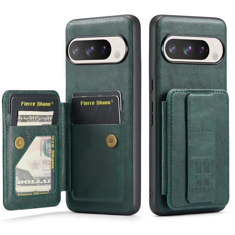 For Google Pixel 9 Pro XL Fierre Shann Oil Wax Cow Leather Card Holder Back Phone Case(Green) - Google Cases by FIERRE SHANN | Online Shopping South Africa | PMC TechLife | Buy Now Pay Later Mobicred