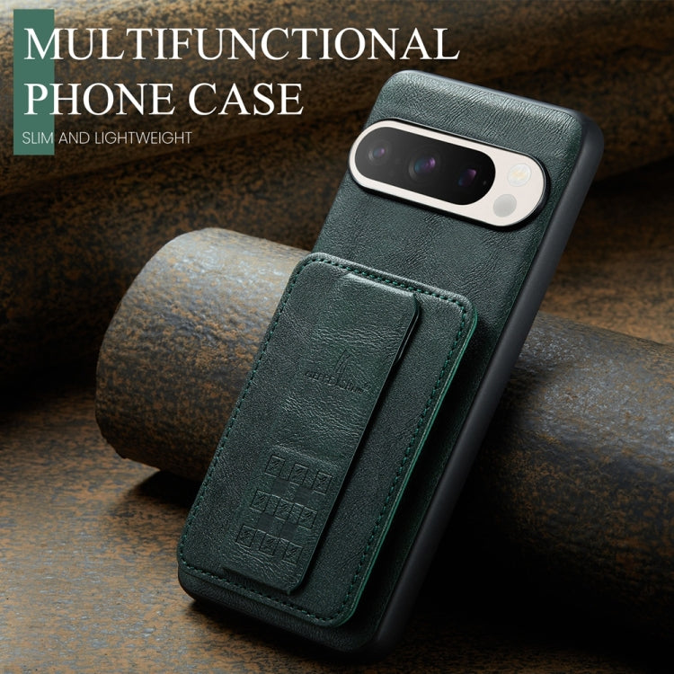 For Google Pixel 9 Pro XL Fierre Shann Oil Wax Cow Leather Card Holder Back Phone Case(Green)