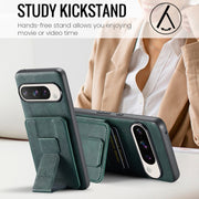 For Google Pixel 9 Pro XL Fierre Shann Oil Wax Cow Leather Card Holder Back Phone Case(Green)