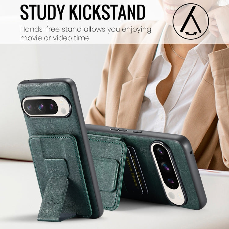 For Google Pixel 9 Pro XL Fierre Shann Oil Wax Cow Leather Card Holder Back Phone Case(Green)