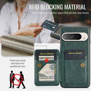 For Google Pixel 9 Pro XL Fierre Shann Oil Wax Cow Leather Card Holder Back Phone Case(Green)