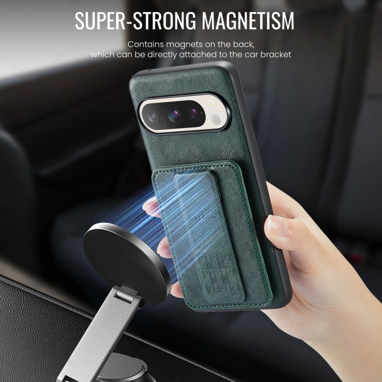 For Google Pixel 9 Pro XL Fierre Shann Oil Wax Cow Leather Card Holder Back Phone Case(Green)