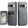 For Google Pixel 9 Pro XL Fierre Shann Oil Wax Cow Leather Card Holder Back Phone Case(Grey) - free shipping - PMC TechLife - Order now!