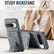 For Google Pixel 9 Pro XL Fierre Shann Oil Wax Cow Leather Card Holder Back Phone Case(Grey)