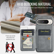 For Google Pixel 9 Pro XL Fierre Shann Oil Wax Cow Leather Card Holder Back Phone Case(Grey)