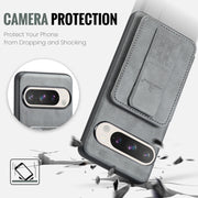 For Google Pixel 9 Pro XL Fierre Shann Oil Wax Cow Leather Card Holder Back Phone Case(Grey)