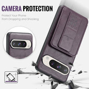 For Google Pixel 9 Pro XL Fierre Shann Oil Wax Cow Leather Card Holder Back Phone Case(Purple)