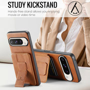 For Google Pixel 9 Pro XL Fierre Shann Oil Wax Cow Leather Card Holder Back Phone Case(Brown)