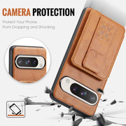 For Google Pixel 9 / 9 Pro Fierre Shann Oil Wax Cow Leather Card Holder Back Phone Case(Brown)