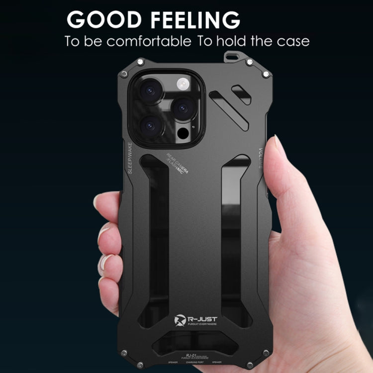 For iPhone 16 R-JUST RJ-17 Shockproof Armor Hollow Metal Phone Case(Black)
