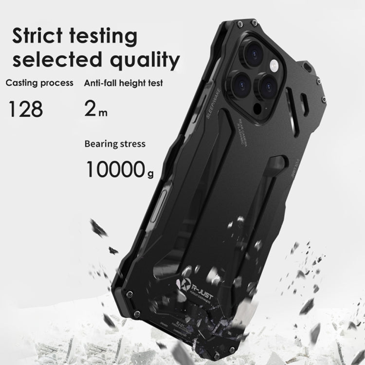 For iPhone 16 Pro R-JUST RJ-17 Shockproof Armor Hollow Metal Phone Case(Black)