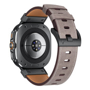 For Samsung Galaxy Watch Ultra 47mm Mecha Style Leather Watch Band(Light Grey Oil Wax)