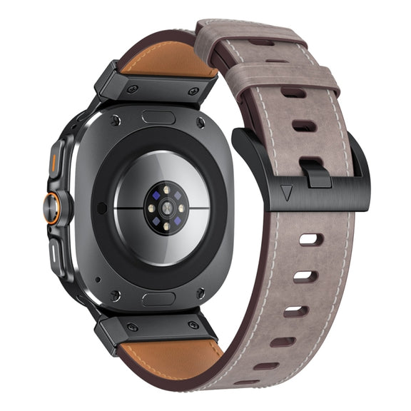 For Samsung Galaxy Watch Ultra 47mm Mecha Style Leather Watch Band(Light Grey Oil Wax)