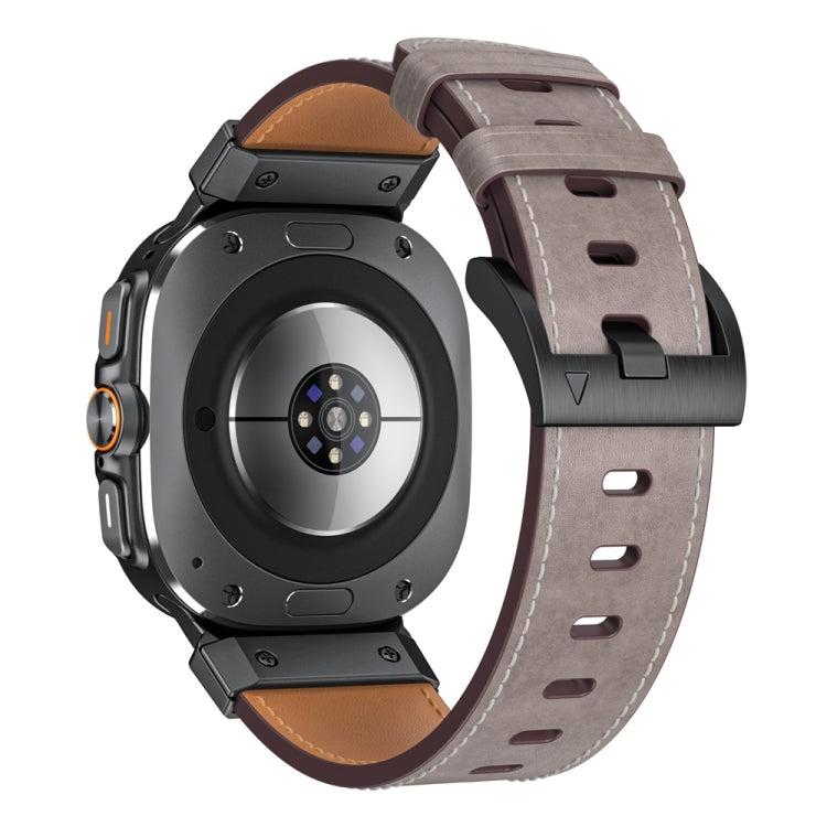 For Samsung Galaxy Watch Ultra 47mm Mecha Style Leather Watch Band(Light Grey Oil Wax)