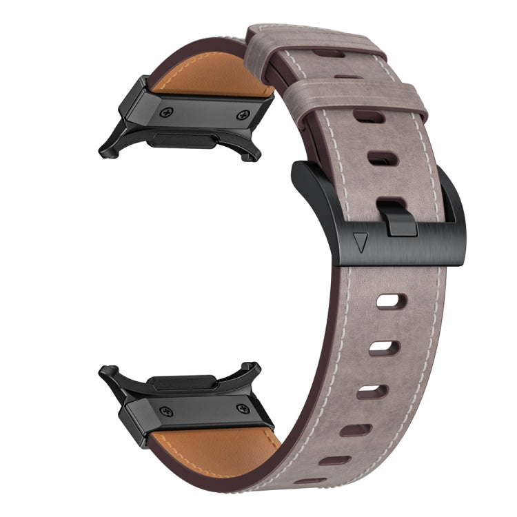 For Samsung Galaxy Watch Ultra 47mm Mecha Style Leather Watch Band(Light Grey Oil Wax)