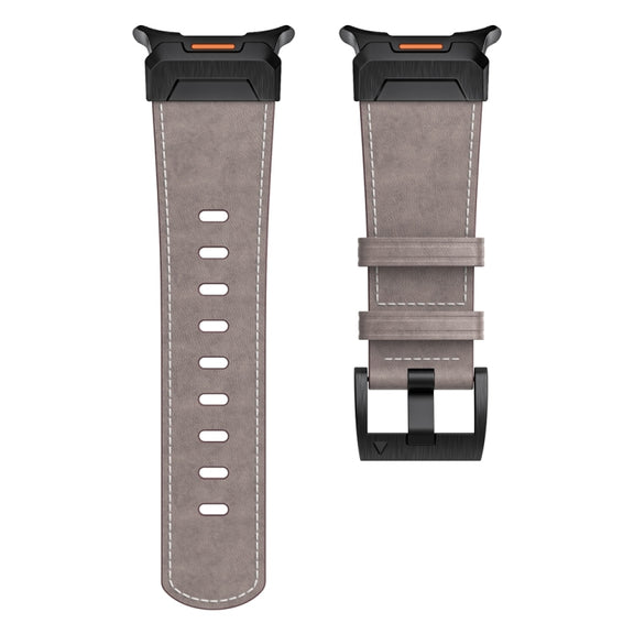 For Samsung Galaxy Watch Ultra 47mm Mecha Style Leather Watch Band(Light Grey Oil Wax)