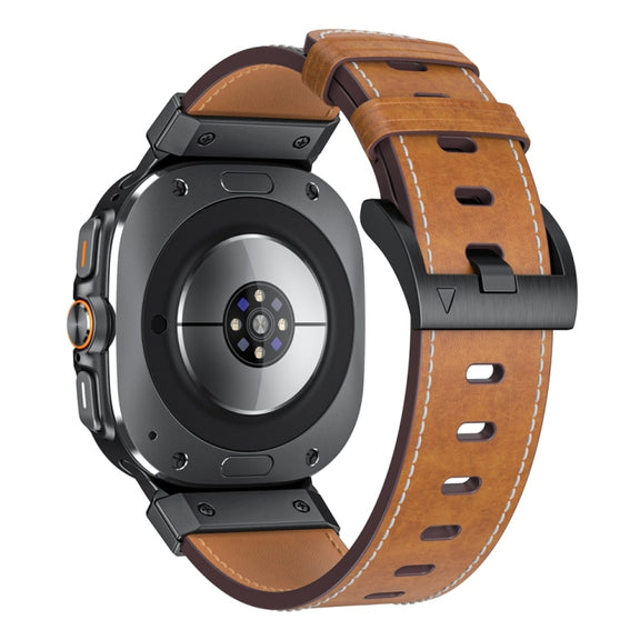 For Samsung Galaxy Watch Ultra 47mm Mecha Style Leather Watch Band(Dark Brown)