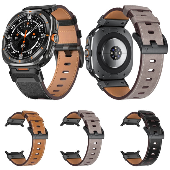 For Samsung Galaxy Watch Ultra 47mm Mecha Style Leather Watch Band(Dark Brown)