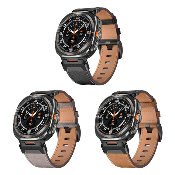 For Samsung Galaxy Watch Ultra 47mm Mecha Style Leather Watch Band(Dark Brown)