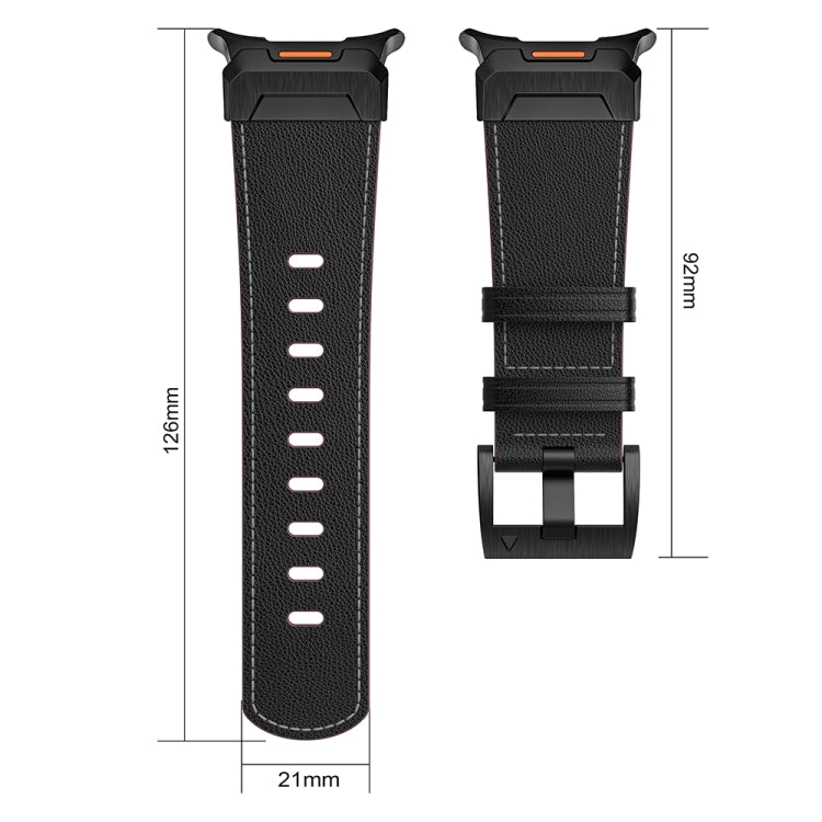 For Samsung Galaxy Watch Ultra 47mm Mecha Style Leather Watch Band(Light Grey Oil Wax)