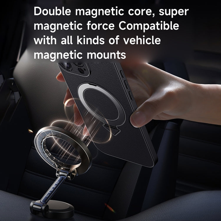 For iPhone 16 Pro Max SULADA Top Grain Leather MagSafe Magnetic Holder Phone Case(Blue) - iPhone 16 Pro Max Cases by SULADA | Online Shopping South Africa | PMC Jewellery | Buy Now Pay Later Mobicred