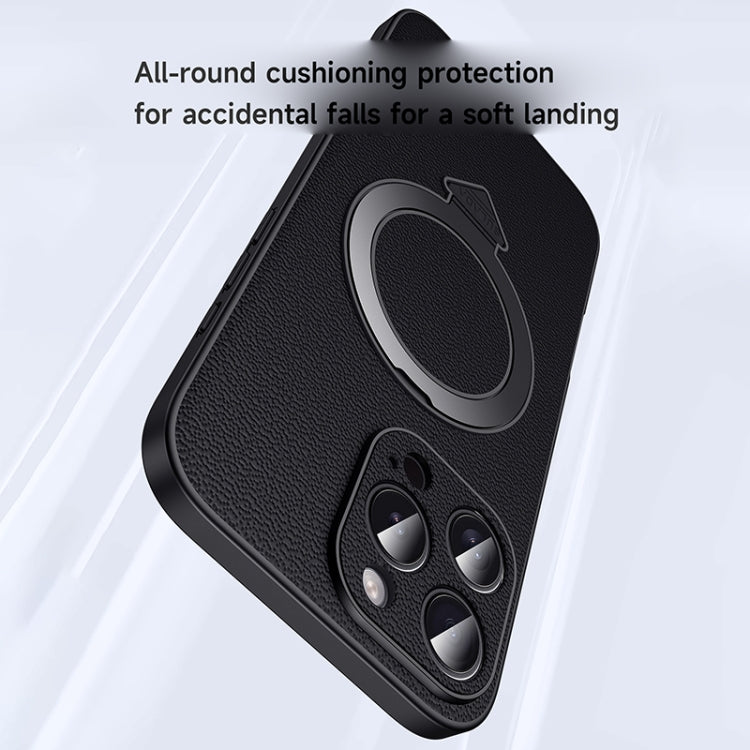 For iPhone 16 SULADA Top Grain Leather MagSafe Magnetic Holder Phone Case(Black)
