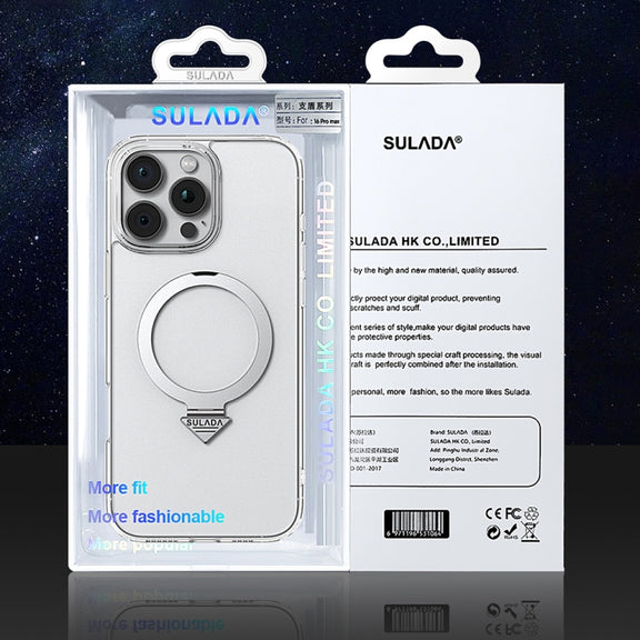 For iPhone 16 Pro SULADA Transparent MagSafe Magnetic Holder Phone Case