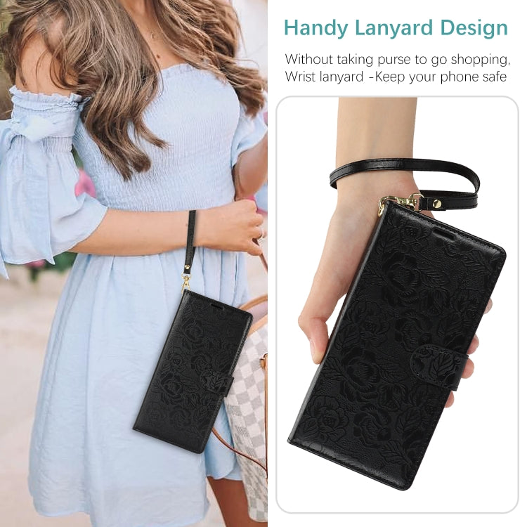 For Samsung Galaxy S25 5G Peony Flowers Imprint Leather Phone Case(Black) - Galaxy S25 5G Cases by PMC Jewellery | Online Shopping South Africa | PMC Jewellery | Buy Now Pay Later Mobicred